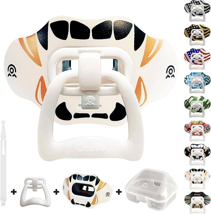 Football Mouth Guard Lip Guard 2-in-1 Transformer Pacifier Football Sports Lip Protector for Adults & Youth USA Flag & Fangs Mouthpiece (Case Included)