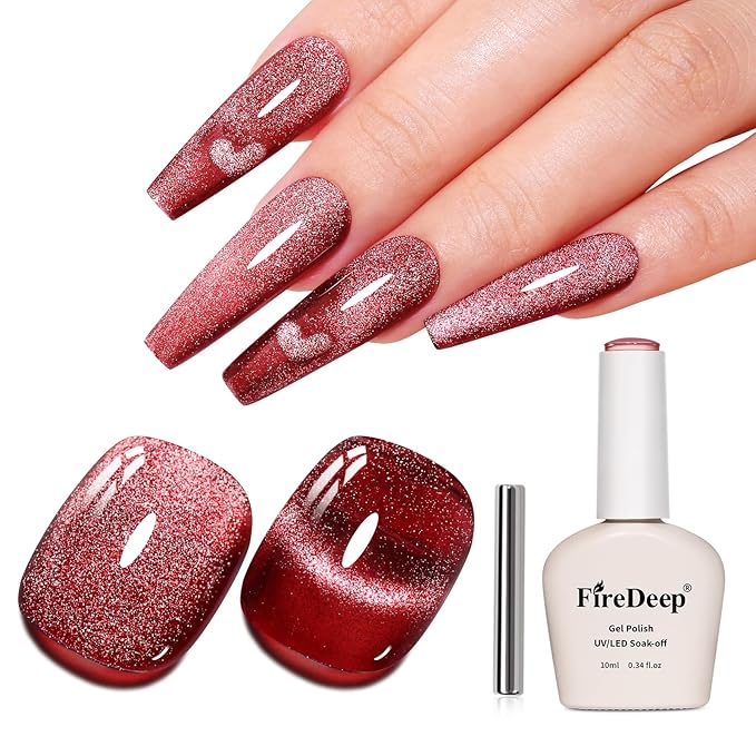 10ml Hema Free Red Cat Eye Gel Nail Polish Soak Off Long Lasting Holographic UV/LED with Magnetic Stick Gift for Women 1Pcs