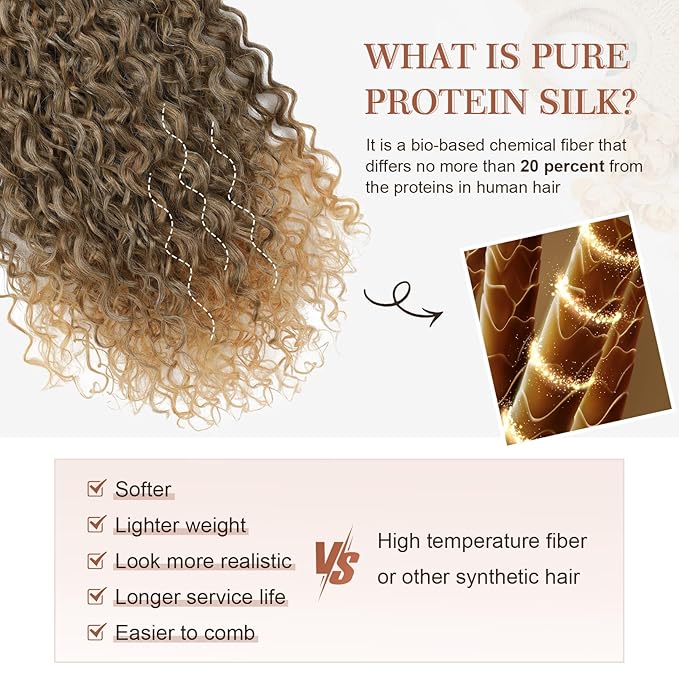 Clip in Hair Extensions, FLUFYMOOZ 4PC 100％ Pure Protein Silk Hair Extensions Long Soft Natural Hairpiece 20 Inch Curly Hair Extension for Women (Medium Golden Brown to Blonde)