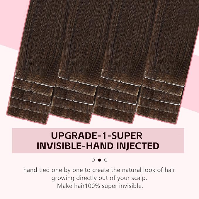 3rd-Generation Invisible Tape in Hair Extensions Real Human Hair Pro3.0#4 Chocolate Brown 20pcs 45g 20inch Seamless Injection Hand-Tied Remy Tape ins Extensions（#4-20inch）