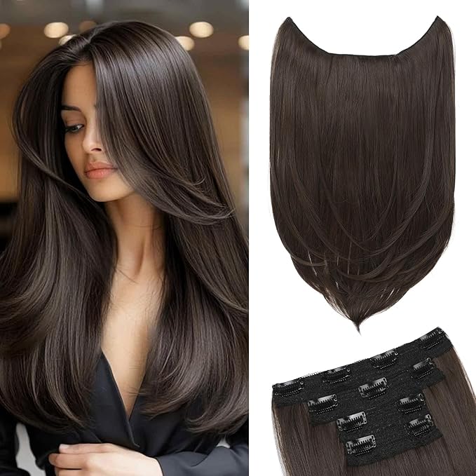 Hair Extensions, 4PCS 18" Clip in Hair Extensions Layered Cut Natural Lightweight Hairpieces with Thinner Softer Invisible Weft for Women - Chocolate Brown