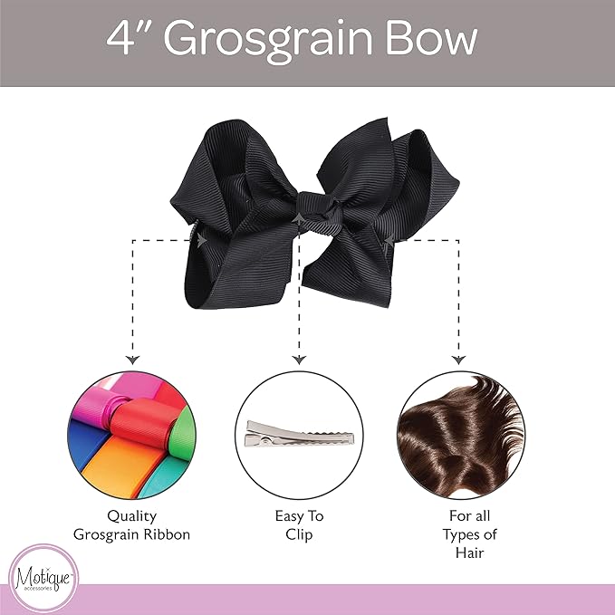 4 Inch Grosgrain Hair Bow for Girls - Black