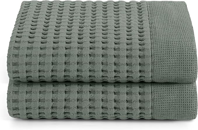 GILDEN TREE Waffle Hand Towels for Bathroom Quick Dry Large Luxury Lint Free Super Absorbent Cotton Hand Towels Set of 2, Modern Style (Sage Grey)