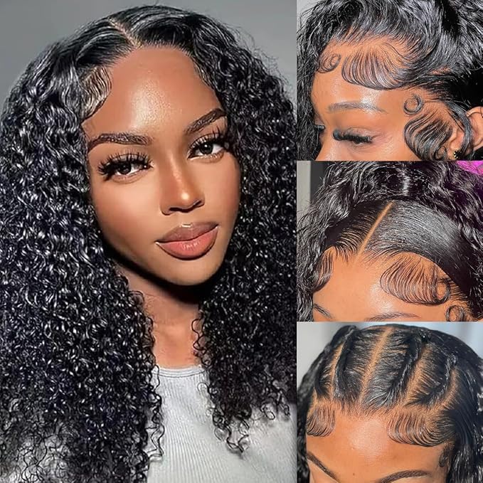 18 Inch Deep Wave Lace Front Wigs Human Hair 200 Density 13x4 Lace Frontal Wigs Human Hair Pre Plucked Deep Curly Wigs Human Hair for Women Nature Black