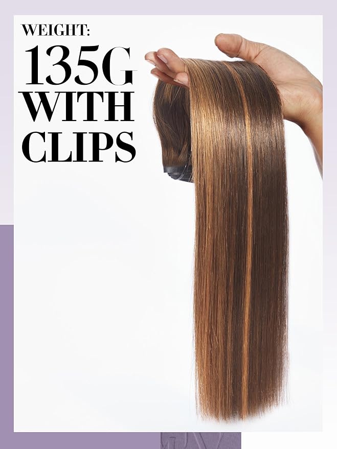 LUVME Seamless Clip in Hair Extensions, 20 Inch 135g 7pcs #4/27 Hair Extensions Clip in Human Hair Invisible PU Skin Weft Natural Remy Human Hair