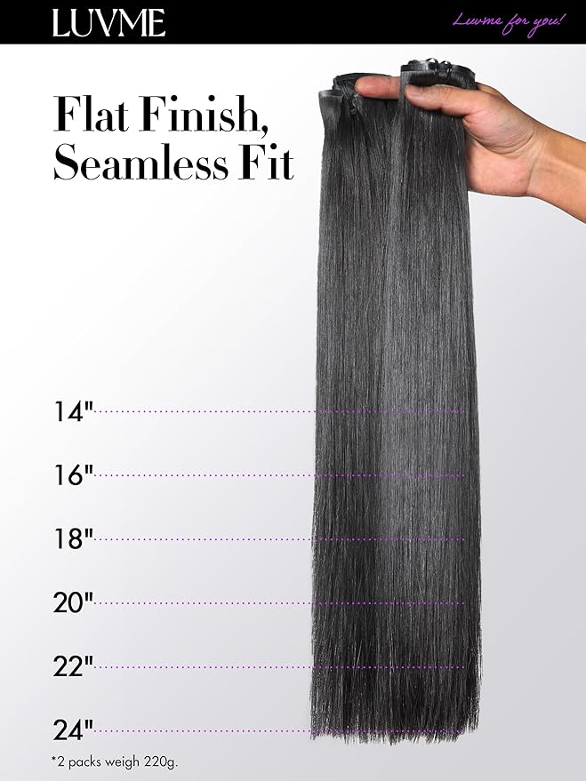 LUVME 2 Pack Straight Seamless 220g 14Pcs Clip in Hair Extensions Full Max with 14inch Remy Human Hair Extensions, Natural Black 100% Real Soft Human Hair Extension