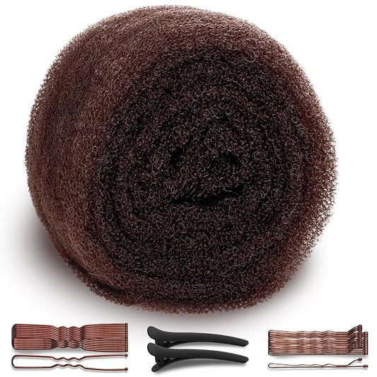 Hair Bumps for Volume Insert, Hair Sponge for Updo - Hair Mesh Filling Padding for Women - Bobby Pins - U Shape Hair Pin, Comb and Plastic Clips, Brown