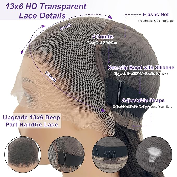 Zazumi 32 Inch 13x6 Body Wave Lace Front Wigs Human Hair 200 Density HD Transparent Lace Frontal Human Hair Wig for Black Women Glueless Wigs Human Hair Pre Plucked