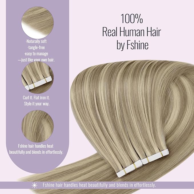 Fshine Tape in Human Hair Blonde Balayage Tape in Hair Extensions Dark Brown to Chestnut Brown Extensions Straight Natural 50 g 20 Inch 20 pcs, Suitable for Wedding, Bridal & Bridesmaids Looks