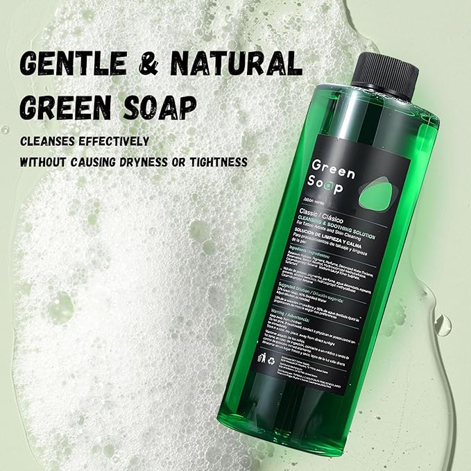 Green Soap Tattoo Cleaner Kit 8.5oz Ultra Concentrated Tattoo Soap + 8.5oz Squeeze Bottle — Professional Skin Prep & Piercing Aftercare for Tattooing Artists & Beginner