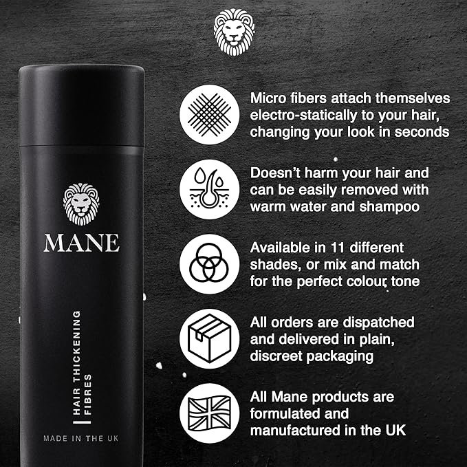 Mane Hair Building Fibers for Women & Men, for Fine & Thinning Hair, Thicker Fuller Looking Hairstyle, Conceal Bald Spots - Light Brown