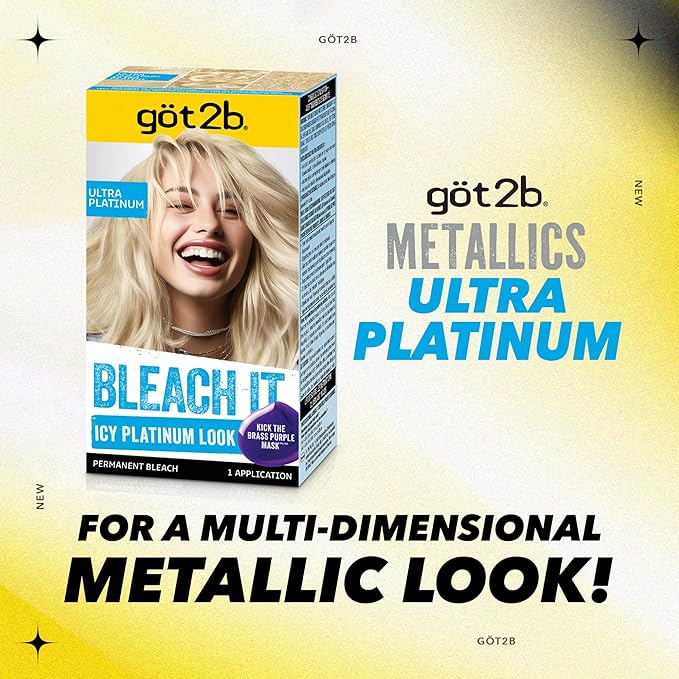 got2b Bleach It Permanent Hair Dye, Ultra Platinum Blonde, 00A, Hair Bleach Kit with Developer and Anti-Brass Purple Mask, Lightens Up to 8 Levels, Gel Formula for Easy Application, 1 Count