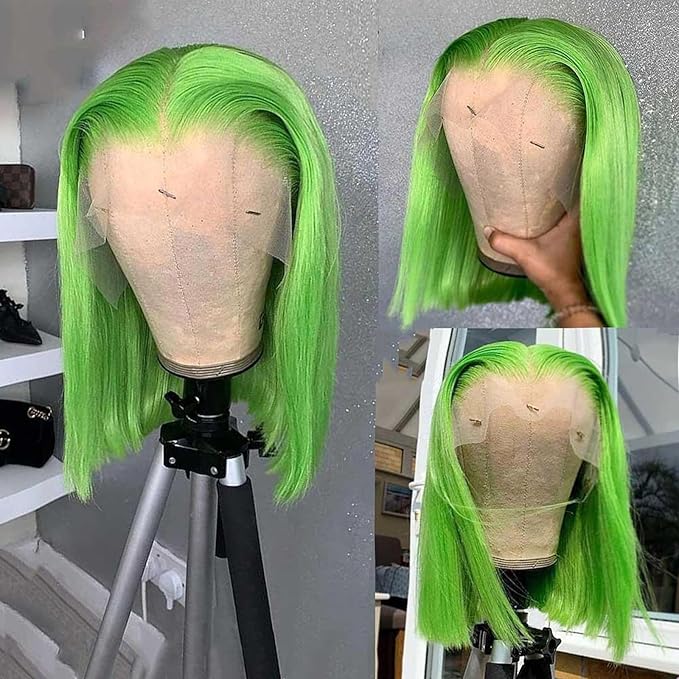 Green Bob Wig Human Hair Wear and Go Glueless Bob Wig 13x4 HD Lace Front Wigs Human Hair Bob Human Hair Wigs For Black Women 200% Density Pre Plucked With Baby Hair (12inch)