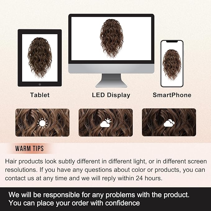 Flufymooz Ponytail Extension, 12" Short Claw Ponytail Extension Wavy Curly Jaw Clip in Pony tails Hair Extension Natural Synthetic Hairpiece for Women (Medium Chocolate Brown)
