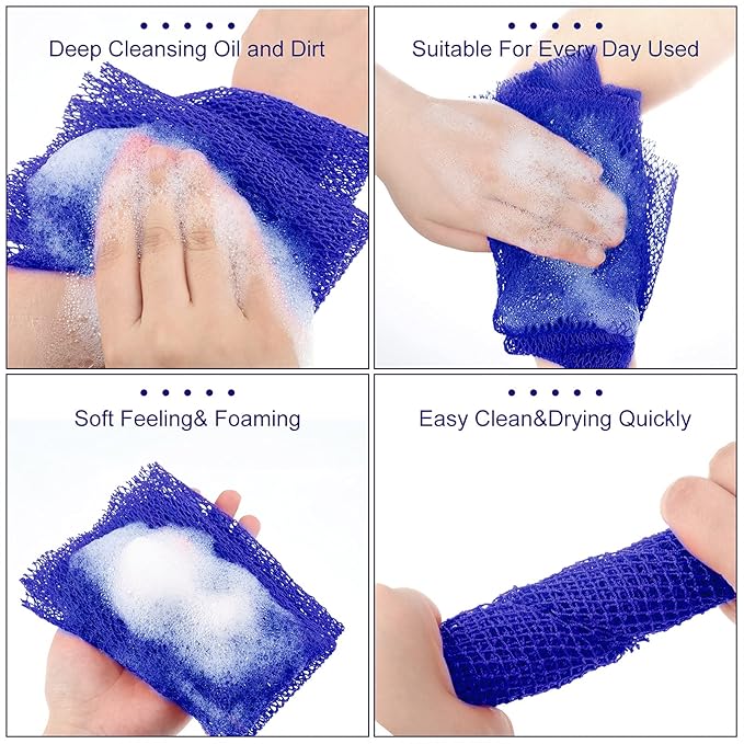 Geiserailie African Net Sponge Long Bathing Net Shower Body Scrubber Back Scrubber Skin Smoother Bathing Sponge for Daily Use or Stocking Stuffer(Blue)
