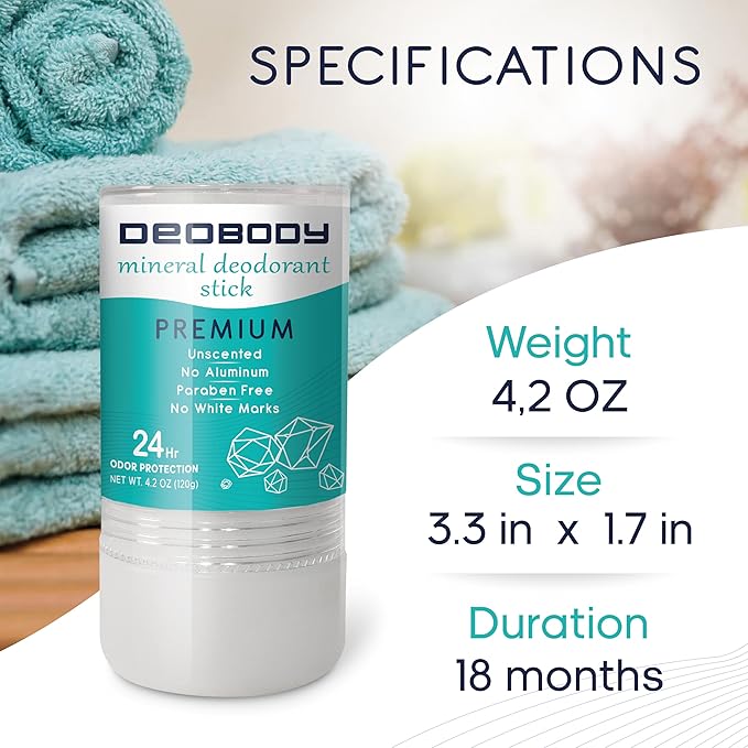 Natural Alum Crystal Deodorant In Stone. 2 PACK (240gr / 8.50Oz) For Men And Women. Antiperspirant For Underarm And Foot Sweat. Aluminum-free And Paraben-free. 100% Natural