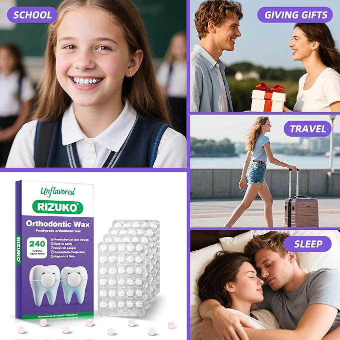 Orthodontic Wax for Braces - 240 Dental Wax Dots | Hygienic Individual Wraps, Unflavored