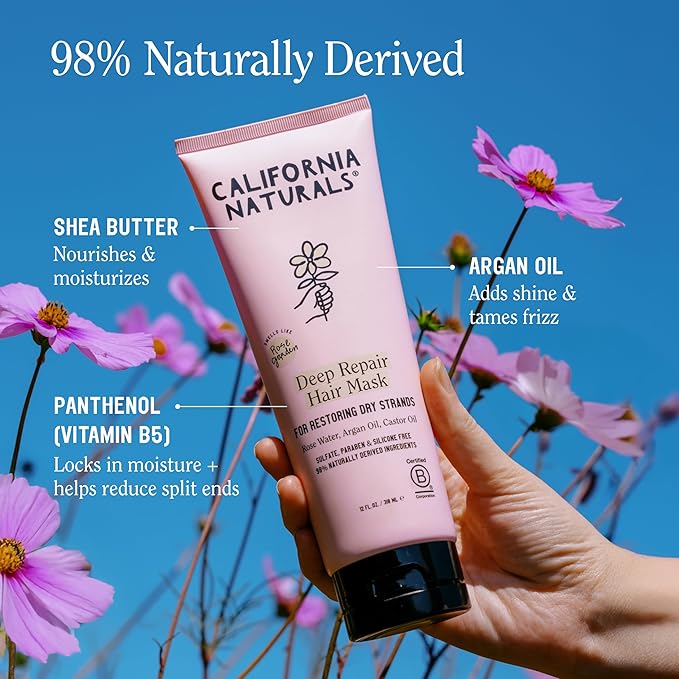 California Naturals Deep Repair Hair Mask, Paraben and Sulfate Free, Deep Conditioner for Dry, Damaged Hair, Nautral, Vegan, Hydrating and Conditioning, For Curly, Frizzy, All Hair Types, 12 fl oz