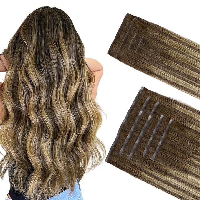 GOO GOO Invisi Edge Clip in Hair Extensions Set, 24inch 220g, 4pcs Injected Seamless PU Clip ins and 5pcs Classical PU Clip ins Virgin Real Human Hair, #(T4/27) P4