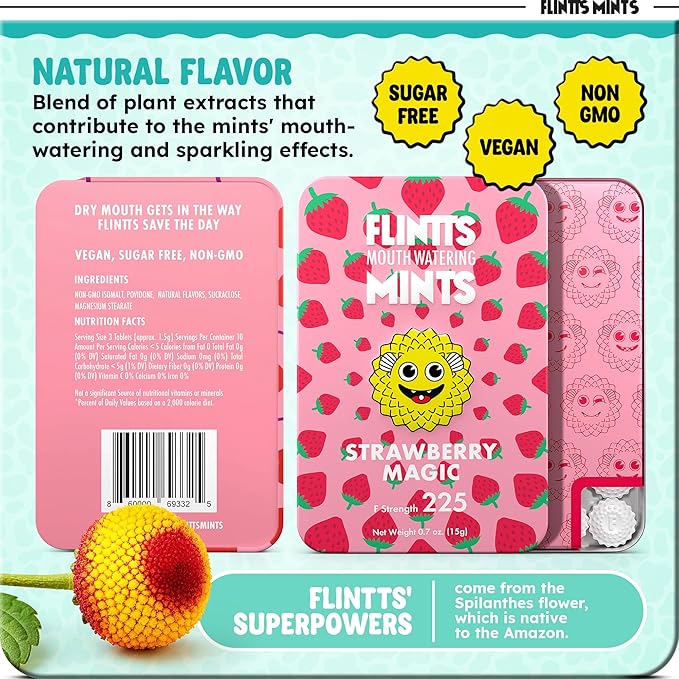 Flintts Mints After Party Pack – Sugar Free Mouthwatering Mints for Dry Mouth Relief & Freshness – Vegan Oral Health Support with Sparkle Effect – Pocket Travel Saliva Substitute, Lozenges Alternative