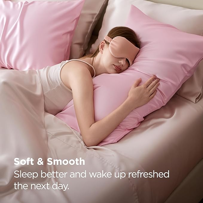 Bedsure Satin Pillowcase for Hair and Skin Queen, Similar to Silk Pillow Cases, Pillow Cases Set of 2 with Envelope Closure, Pink Christmas Room Decor Essentials, 20x30 Inches, 2pcs