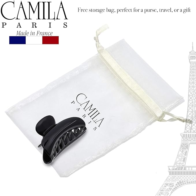 Camila Paris MP2 French Hair Clip for Women, Small Girls Hair Claw Jaw. Black, Fashion Durable and Styling Hair Accessories for Women, No Spring Grip Link System, Strong Hold No Slip, Made in France