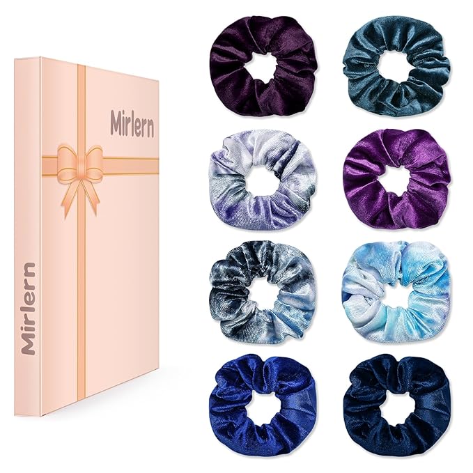 Velvet Scrunchies with Zippers Pocket, 8 Pcs Velvet Soft Hair Ties, Hidden Pocket Hair Scrunchies Accessories for Women Girls, Ponytail Holder Secret Compartment Items (Blue & Purple)