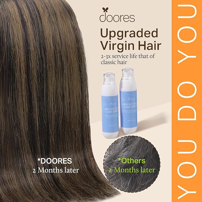 DOORES Clip in Human Hair Extensions, Balayage Dark Brown to Chestnut Brown 16 Inch 9pcs 150g, Remy Clip in Hair Extensions Thick Straight
