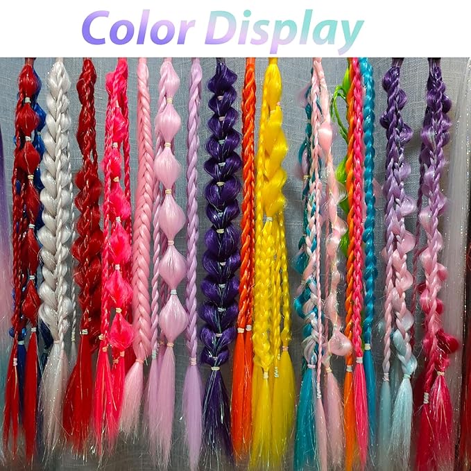 Yellow Hair Extensions for Braids Ponytail Extension 2 Packs, 20 inch Crazy Hair Day Accessories for Women, DIY Festival Wacky Rave Braids,Tinsel Mixed