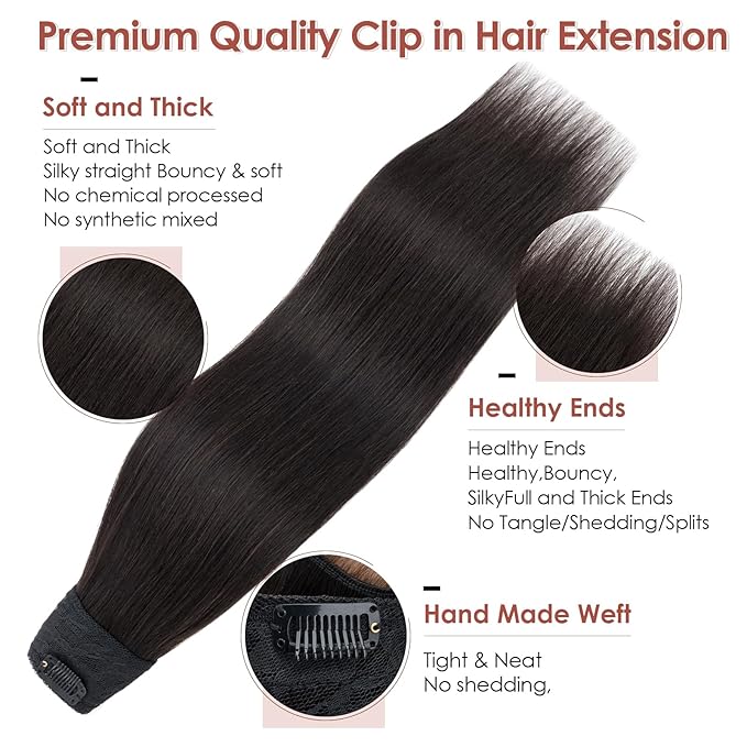 Benehair One Piece Clip in Hair Extensions Real Human Hair 3/4 Full Head V Shaped Weft Thicker Hair Lace Net One Piece Hair Extensions with 5 Clips (22"-75g #1B Natural Black)