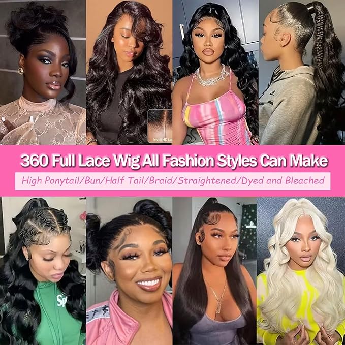 Aicrelery Hidden Strap 360 Lace Front Wigs Human Hair Body Wave Wig Invisible Strap Pre Plucked with Baby Hair Bleached Konts HD Lace Frontal Wig with Drawstring Natural Hairline 360 Wigs 26 inch