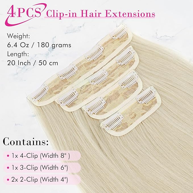 REECHO 20" Straight Long 4 PCS Set Thick Clip in on Hair Extensions Light Blonde