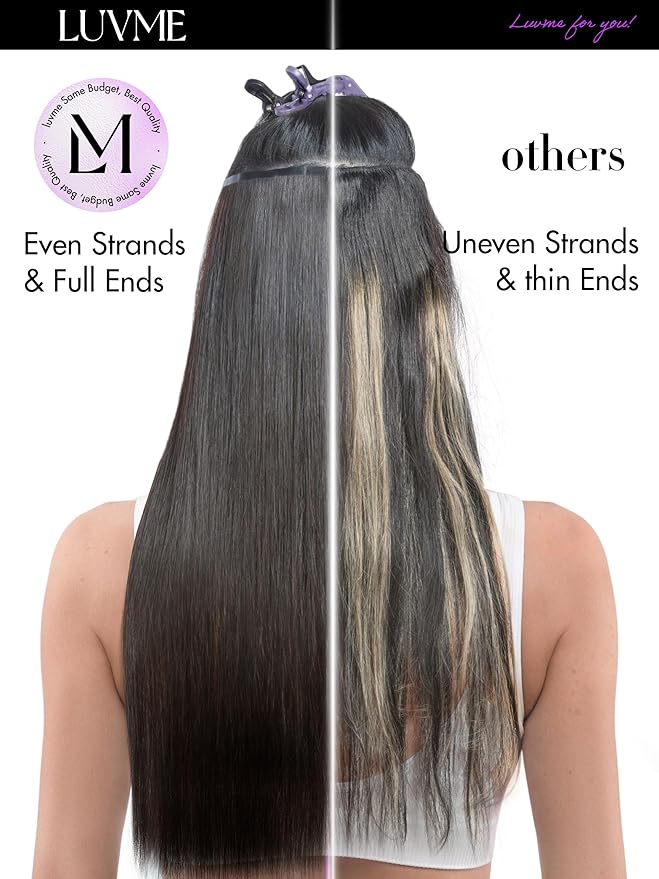 LUVME Straight Seamless 110g 7Pcs Clip in Hair Extensions Full Max with 14inch Remy Human Hair Extensions, Natural Black 100% Real Soft Human Hair
