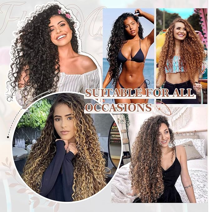 Clip in Hair Extensions, FLUFYMOOZ 4PC 100％ Pure Protein Silk Hair Extensions Long Soft Natural Hairpiece 16 Inch Curly Hair Extension for Women (Brown to Dirty Blonde)