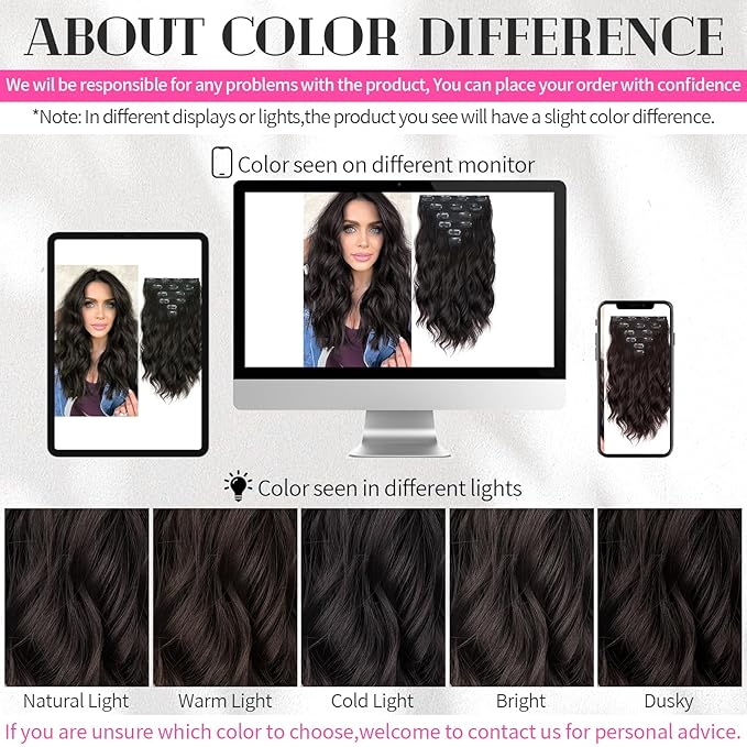 KooKaStyle 6PCS 14 Inch Short Hair Extensions Wavy Curly Clip in Extensions for Women - Dark Brown Synthetic Hairpieces for Daily Chic Look