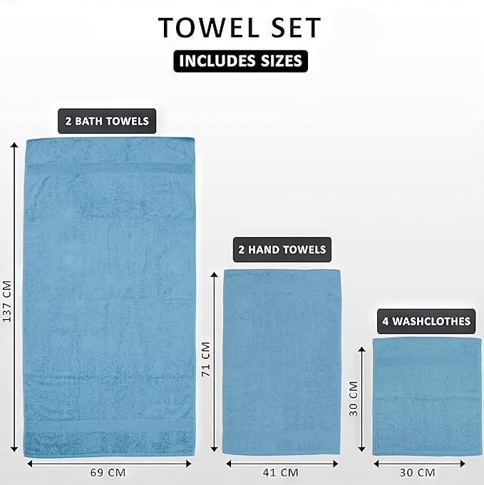 Softolle Luxury 8 Piece Towel Set, 2 Bath Towels 2 Hand Towels 4 Washcloths, Towels for Bathroom, Home, Spa & Gym - Highly Absorbent (Sky Blue)