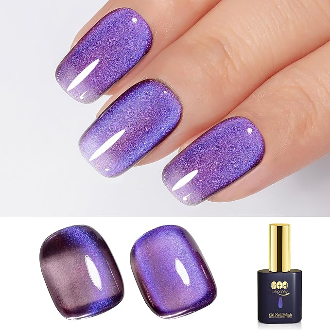 YTD Likomey Cat Eye Gel Nail Polish,High Shine Glass 15ml Mystic Purple Magnetic Glitter Translucent Jelly Salon Home Fall Winter UV Color Varnish with Magnet Stick,HEMA Free TPO Free,MY507