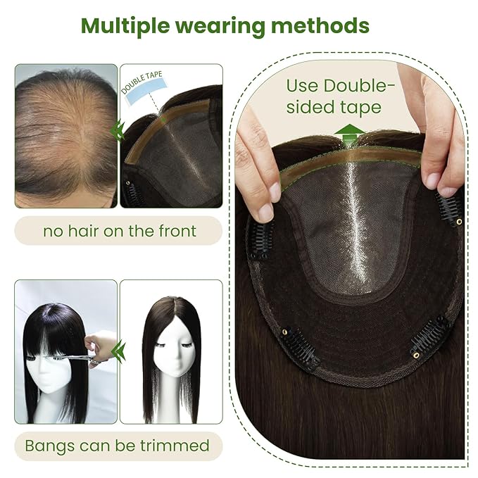 HAIR Toppers for Women Real Human Hair 6x7 inch 150 Density Base 12 inch 55grams medium dark brown Human Hair Topper for Women with Thinning Hair(#4 12inch)