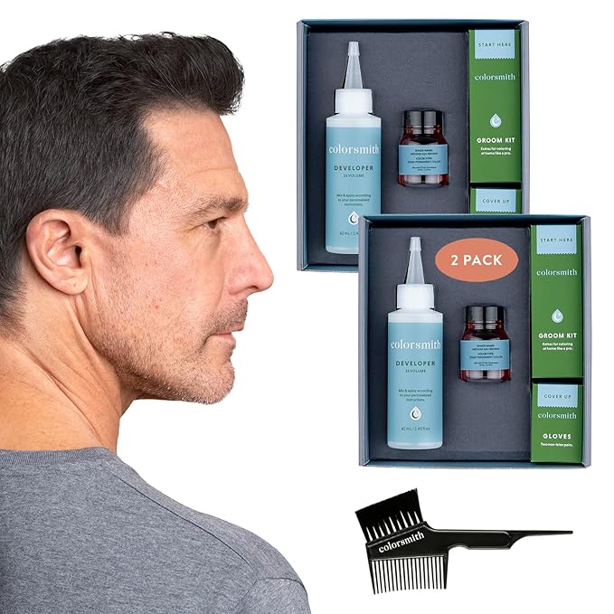 Hair & Beard Color for Blending Grays 2 pack - Medium Ash Brown - Ammonia-Free Complete Men’s At-home Beard & Hair Dye Kit, Professional-grade Demi-Permanent Hair Color (5.1)