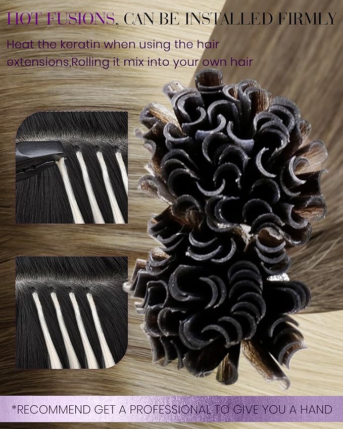 LaaVoo K Tip Hair Extensions Real Human Hair Blonde Ombre Ktip Human Hair Extensions Light Brown Ombre Light Blonde 14 Inch 50g/50s