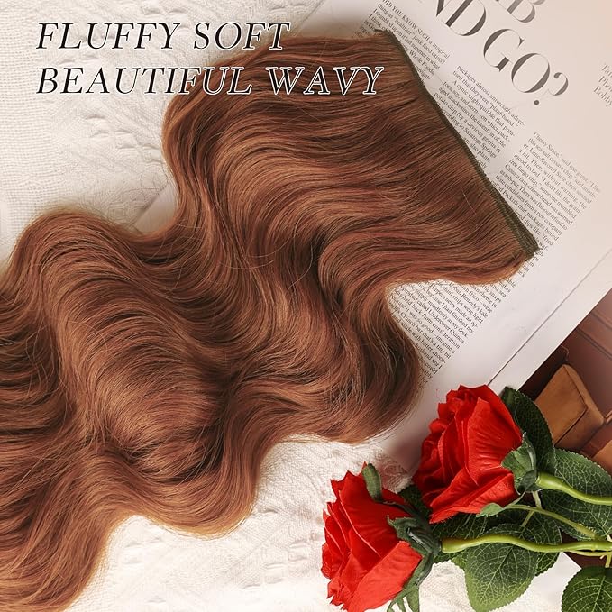 NAYOO Clip in Hair Extensions for Women 20 Inch Long Wavy Curly Auburn Hairpieces Full Head Synthetic Hair Hairpieces(6PCS,Auburn)