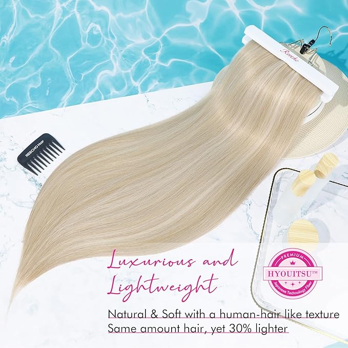 REECHO 20" Straight Long 4 PCS Set Thick Clip in on Hair Extensions Ash Blonde with Highlights