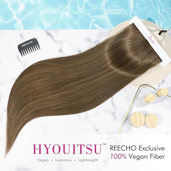 REECHO 28" Straight Long 4 PCS Set Thick Clip in on Hair Extensions - Light Ash Brown