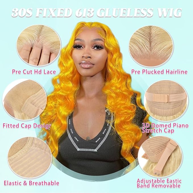 Alimubi 613 Lace Front Wig Human Hair 5x5 Body Wave Glueless Wigs Human Hair Pre Plucked Pre Cut Wear and Go Blonde Wig Human Hair(32 Inch)