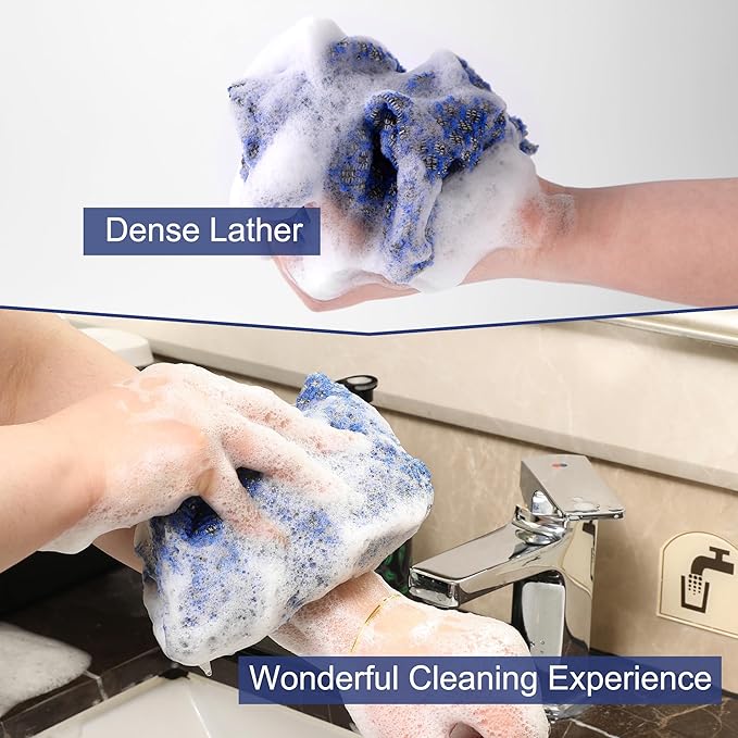 Japanese Exfoliating Loofah Back Scrubber - Shower Bath Towel for Men & Women (2 Pack Blue, 33.4" x 11.8")
