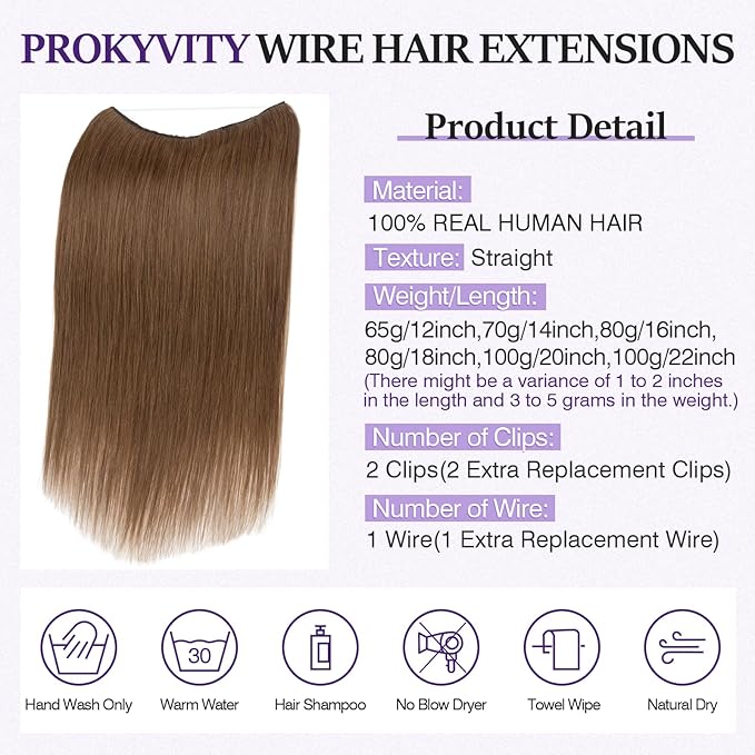 Halo Hair Extensions Real Human Hair,Halo Hair Extension 100% Human Hair,Wire Hair Extensions,Thicker Warm Brown 18 inch/80g