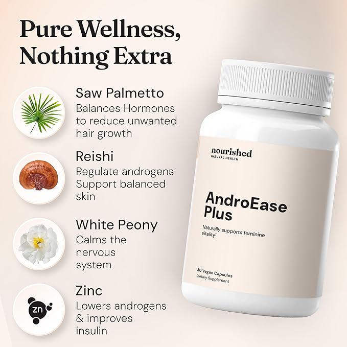Nourished AndroEase Plus - Natural Balance Supplement for Women - Vegan Formula with Zinc & Saw Palmetto - 240 Capsules for Daily Wellness & Vitality - Made in USA