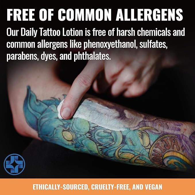 Saniderm Daily Tattoo Lotion (12 oz) – Premium, Organic Long-term Skin Care and Tattoo Aftercare for Vibrant Tattoos – Moisturizing Lotion for Tattooed Skin