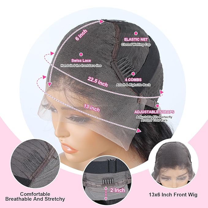 32 Inch 13x6 Lace Front Wigs Human Hair 200% Density Body Wave HD Lace Front Wigs Human Hair Pre Plucked with Natural Black Glueless 13x6 Lace Front Wig for Women Daily