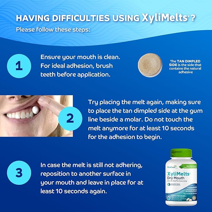Oracoat XyliMelts for Dry Mouth Night Time or Day - Moisturizing Dry Mouth Adhering Discs, Sugar Free with Xylitol, 395 Count, Mint Flavor, 8-Hour Relief